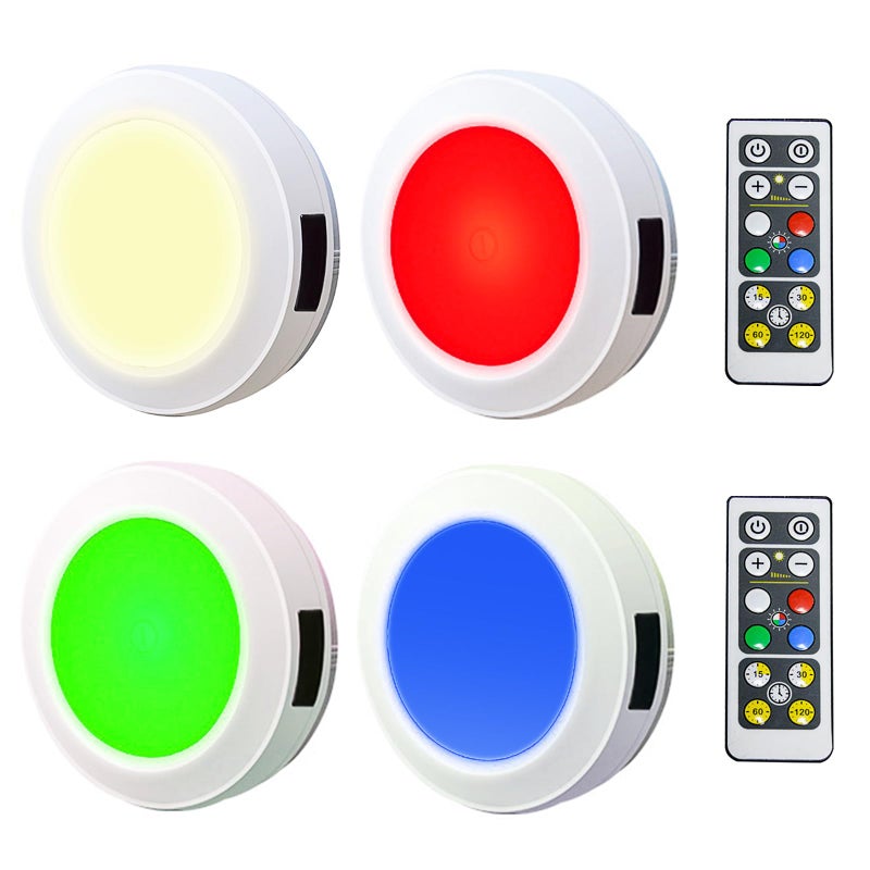 HONWELL Push Light, LED Puck Lights with Remote, Battery Operated RGB Fairy Lights Wireless Touch Tap Light Dimmable Closet Cabinet Lighting for Stick Voice Level Classroom - Image 1